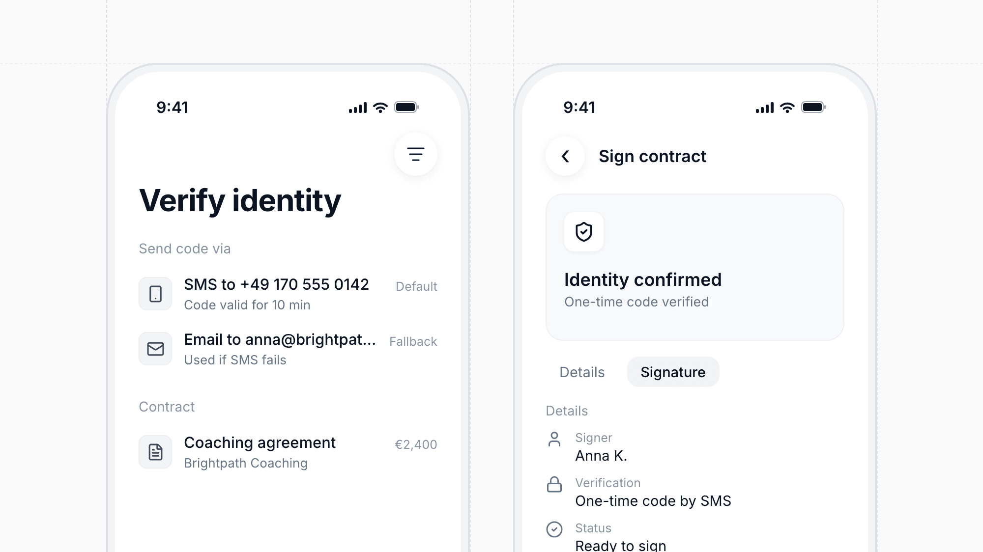 Verified Contract Signing with One-Time Codes