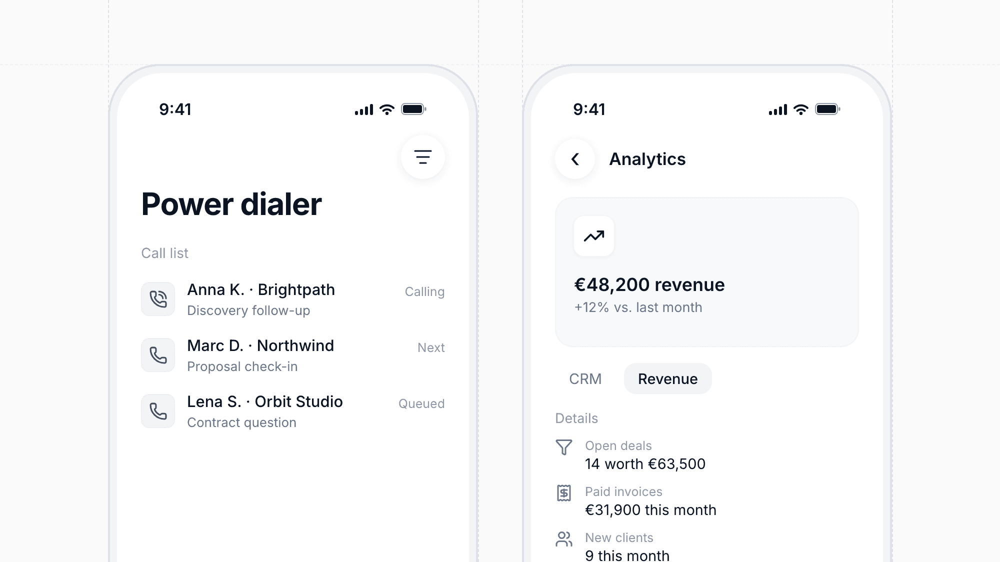 Calling, Power Dialer and Analytics in the Mobile App