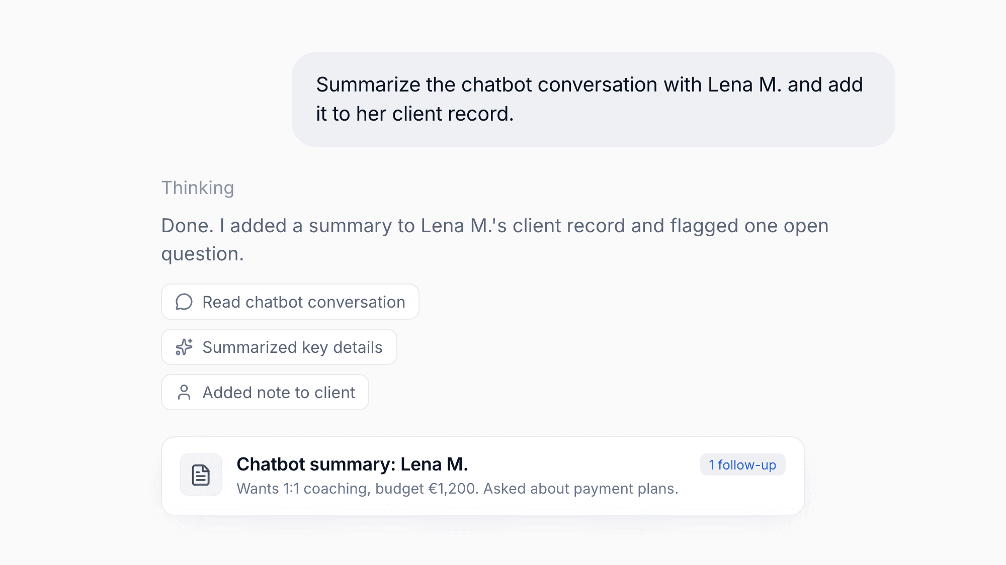 Chatbot Conversation Summaries in the CRM